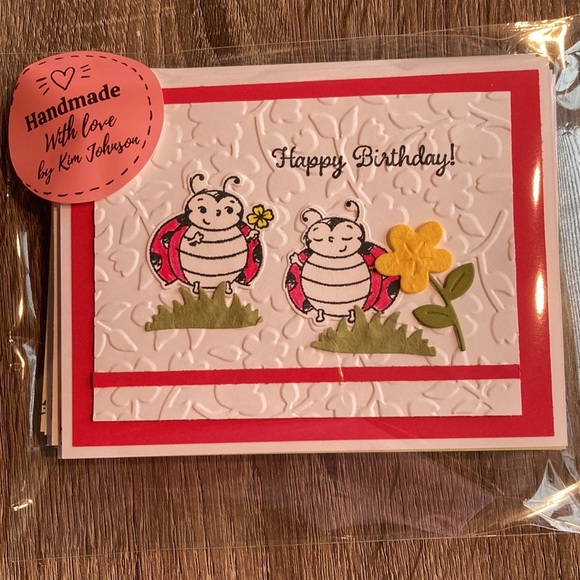 HandCrafted 5 pk Lady Bug Happy Birthday! Holiday Cards Blank Inside Envelope - Picture 8 of 8